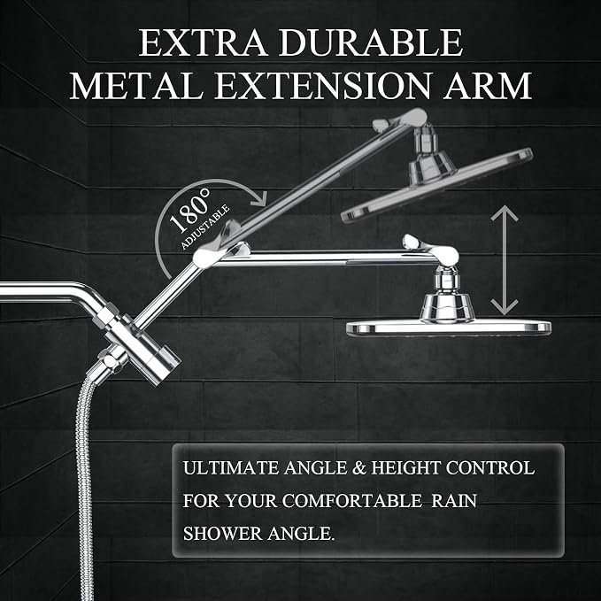 Veken 14" Wide Rain Shower Head with Handheld, High Pressure Handheld Shower with Multi Spray Modes, Rainfall Combo with 15" Metal Extension Arm, Detachable Dual Shower, Bathroom Decor, Chrome Silver