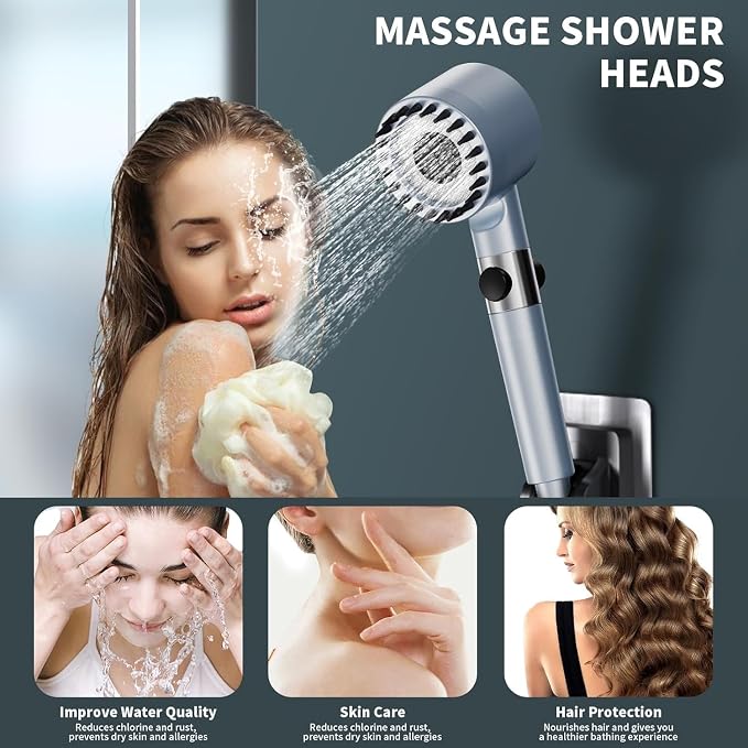 Filtered Shower Head with Handheld, High Pressure 4 Spray Showerhead with Filters & Upgraded Anti-clog Nozzles for Hard Water -Remove Chlorine, Reduce Dry Itchy Skin -ON/OFF Switch for Pet Bath