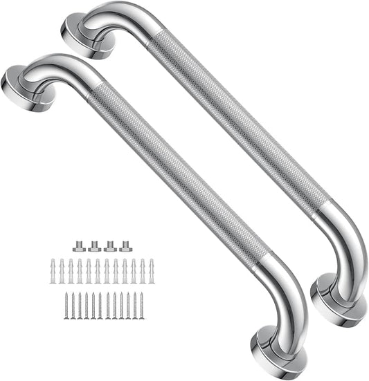 Shower Grab Bars for Bathtubs 16 Inch,Chrome Stainless Steel Bath Grab Bar, Knurled Bathroom Safety Rail, Shower Handrail Support, Handicap Elderly Senior Balance Assist Handles