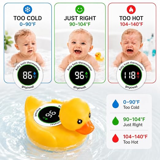 Baby Bathtub Thermometer with LED Display Screen+Cute Duck toy-2-in-1 | Color Coded Alarm (Cold/Comfortable/hot) Bath Temperature Monitor, Adorable Floating Toys for Infants, Essential for Babies