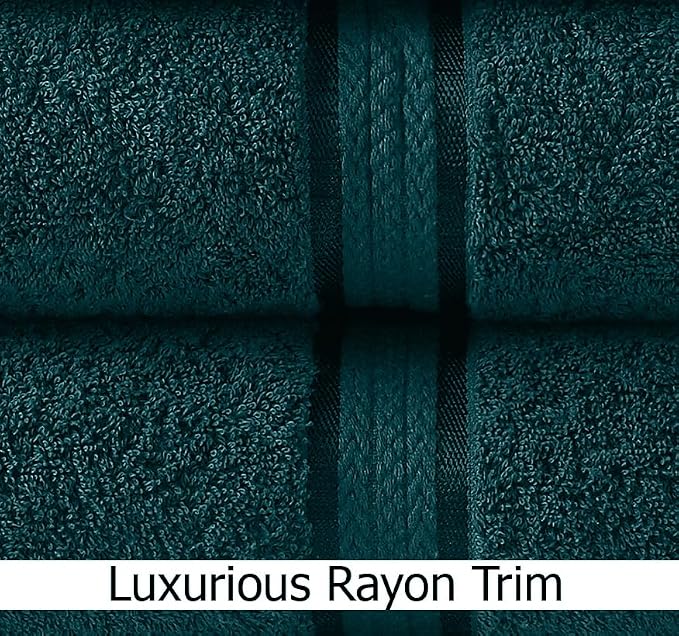 Cotton Craft Ultra Soft 4 Pack Oversized Extra Large Bath Towels 30x54 Teal Weighs 22 Ounces - 100% Pure Ringspun Cotton - Luxurious Rayon Trim - Ideal for Everyday use - Easy Care Machine wash