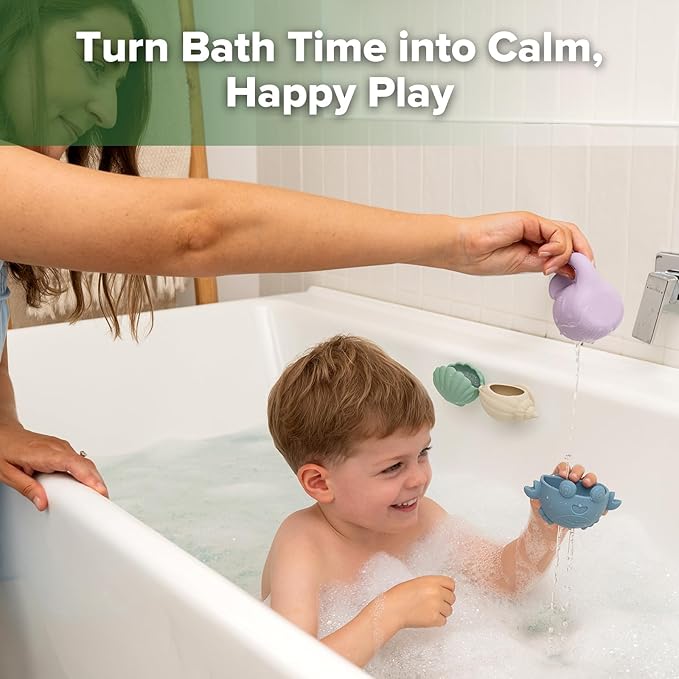 haakaa Tidal Tribe Silicone Baby Bath Toy Set, Mold Free Food Grade Silicone Bathtub Pour and Toys for Toddler 1-3, BPA-Free Bath Tub Toys for Babies & Infant 6-12 Months