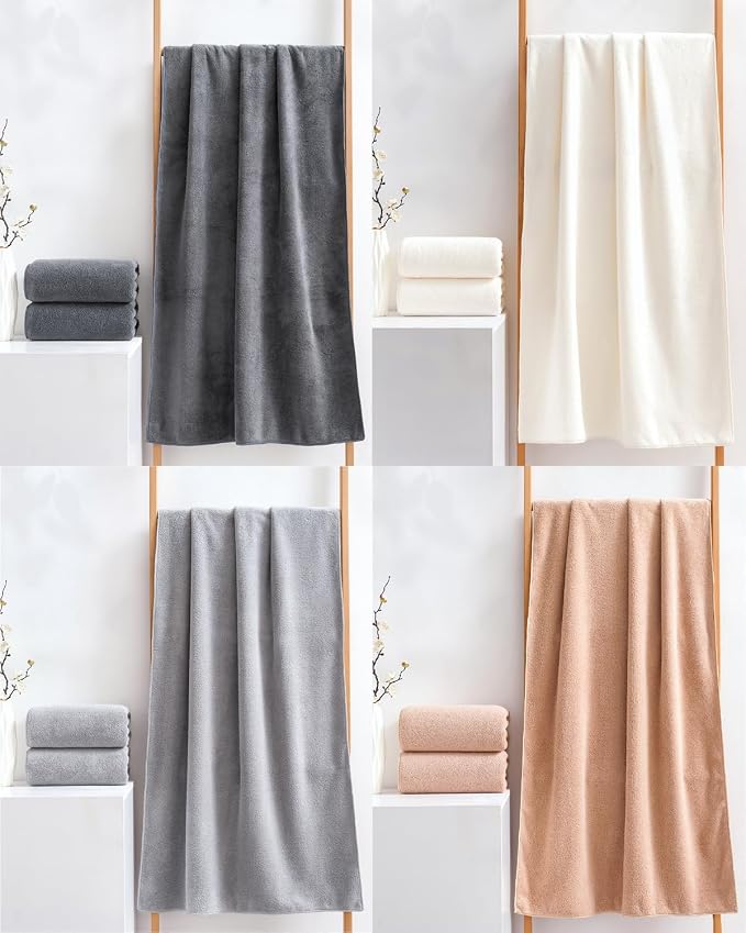 Lumimi Towels 4 Piece Very Soft Microfiber Bath Towel Set Fast Drying Super Absorbent Lightweight and Durable Bathroom Gym Yoga Travel, 55" L x 27" W, 4 Pack Multicolour B