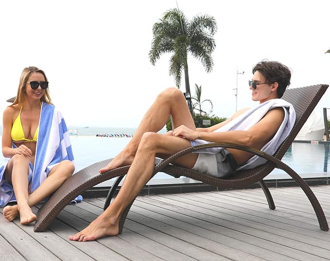 HENBAY Cotton Oversized Beach Towel - Large 70 x 35 Inch Pool Towel, Navy Blue Striped Quick Dry Swimming Cabana Towel