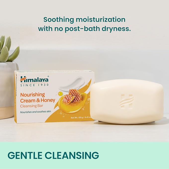 Himalaya Nourishing Cream & Honey Cleansing Bar Soap, Soft Milk and Honey Hand Soap, for Face and Body, Face Soap Bar, Face Wash Bar, Bath Soaps, Soft Skin, 4.41 oz, 12 Pack
