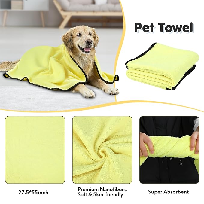 Dog Washing Kit: Bath Brush, Hair Brush, Washing Glove, Dog Towels(6 Pcs)