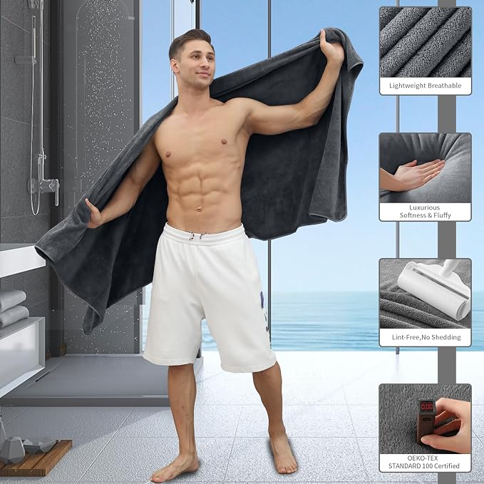 Extra Large Bath Sheet 4 Piece (35"x70")-Ultra Soft Oversized Bath Towel,Bath Sheet Towel Set for Bathroom Hotel,Highly Absorbent Quick Dry Shower Towel Set for Adults,Bath Towel Dark Grey