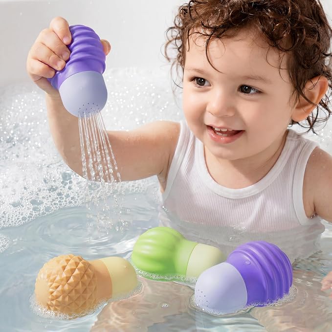 Sensory Squeezing Water Bath Toys for Toddlers,3PCS Bath Tub Pool Floating Toys for Babies Kids 1-3，Textured Fidget Toys Stocking Stuffers Gifts for Girls Boys 18+ Months