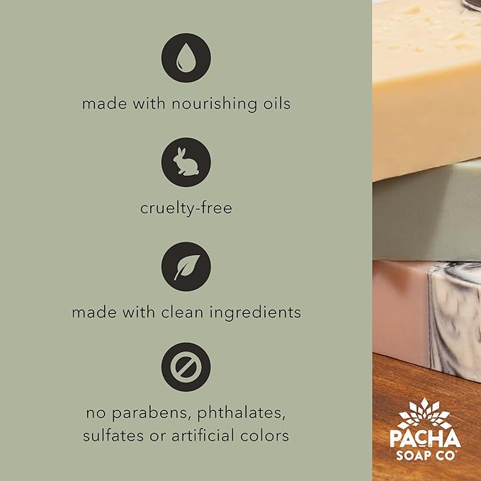 Pacha Soap Co. Bath Bombs - Santal & Amber Scent, Handcrafted, Nourishing & Moisturizing Fizzing Bath Frothers with Clean Ingredients, Non-Toxic, Dye and SLS-Free, Made in The USA, 3-Pack, 5 oz Each