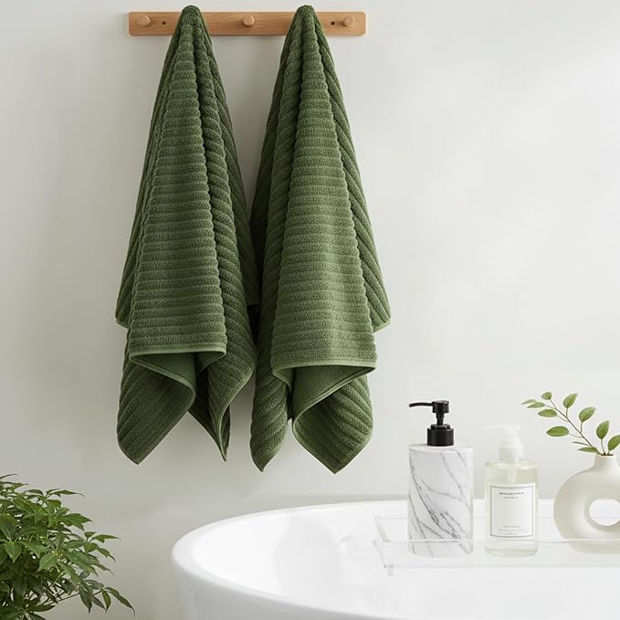 4 Pack Microfiber Bath Towels, 30x60 Inches Oversized Bath Sheets for Adults, Super Absorbent & Quick Dry Shower Towels, Lint Free Lightweight Body Towels for Bathroom,Gym&Travel (Olive Green)