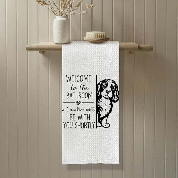 Funny Cavalier Bathroom Hand Towels, King Charles Cavalier Gifts for Women, Dog Mom Dad Lovers Owner Gifts Decorative Hand Towel for Bathroom Washroom, 16x24 Inch