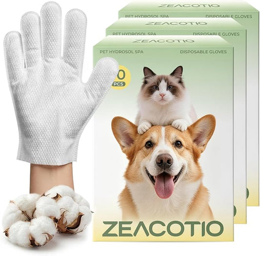 ZeaCotio Pet Wipes for Dogs and Cats, Pet Glove Wipes for Paws, Coat, Face and Butt, Thick Soft Pet Cleaning Wipes for Daily Grooming, Dog Grooming Wipes for Travel and Outdoor Use, 10PCS