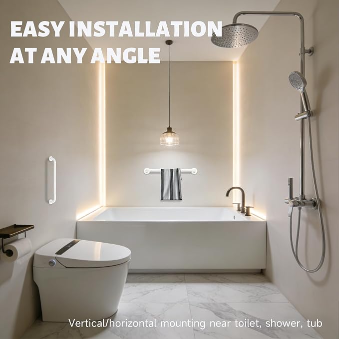 32 Inch Shower Grab Bar 1.25" Dia, 2 Pack White Anti Slip Bathroom Grab Bar, 304 Stainless Steel Knurled Handicap Grab Bars, Safety Support Handrail,Bath Shower Handle for Elderly Injury Senior