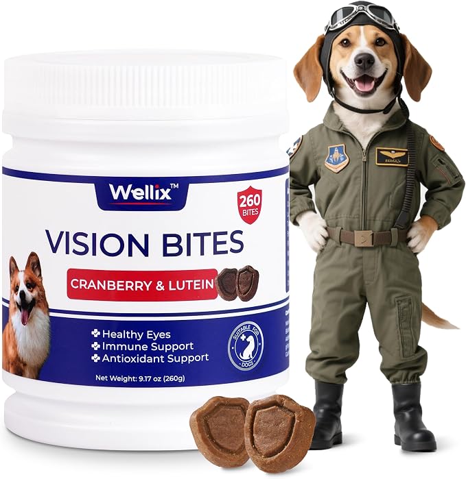 Wellix 260 Bites Vision Taurine for Dogs - Senior Eye Supplement with Cranberry, Lutein, Marshmallow Root, Vitamin - Tear Stain Remover for Puppy, Small Medium & Large Dogs