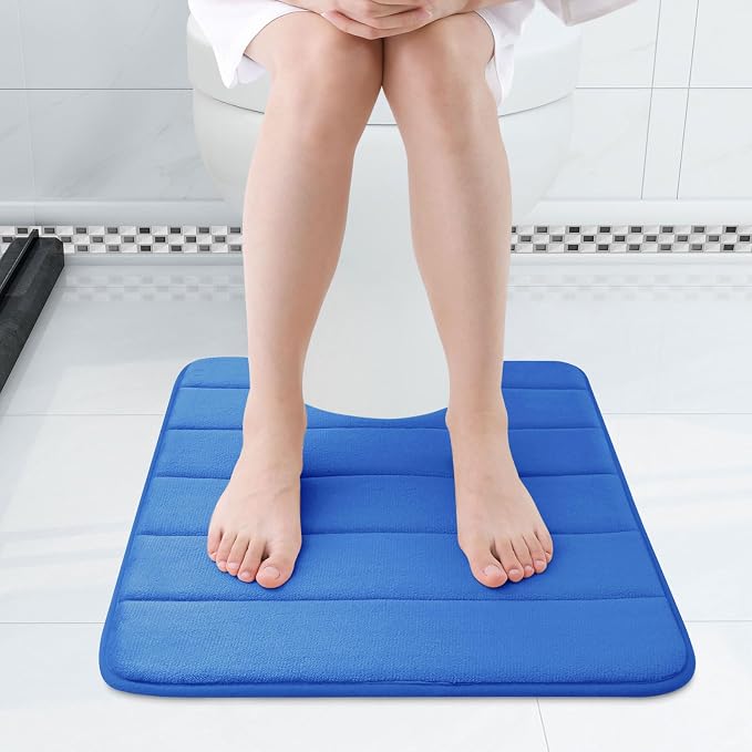 Buganda Memory Foam U-Shaped Contour Toilet Rugs, Absorbent, Thick Soft Washable Bathroom Mat, Floor Carpet Bath Rugs Mat for Toilet Base (20" x 20", Royal Blue)