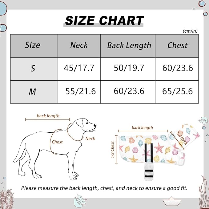 Beach Seashells White Starfish Printing Dog Bathrobe Towel Super Absorbent Dog Drying Coat for Drying Dogs, M