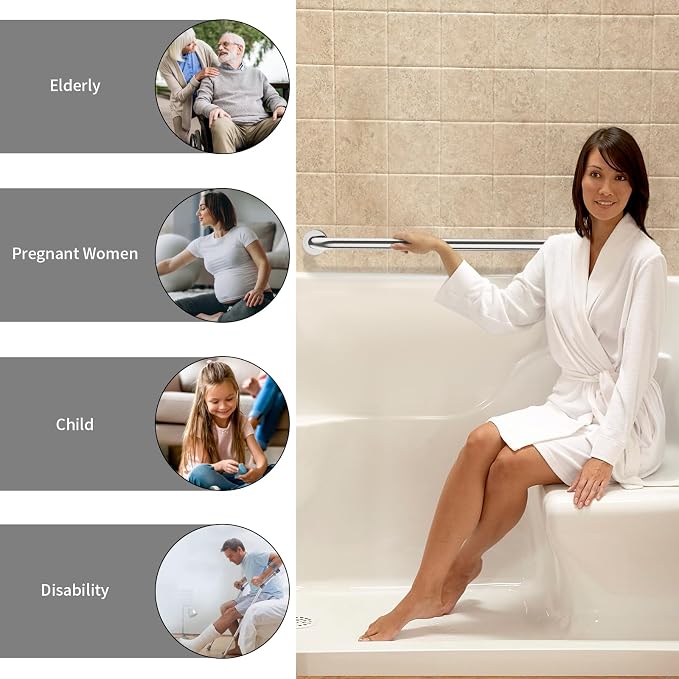 42 Inch Stainless Steel Shower Grab Bar, ZUEXT Chrome Shower Handle, Bathroom Balance Bar, Safety Hand Rail Support Bar for Handicap Elderly Injury, Senior Assist Bath Tub Wall Concealed Mount Handle