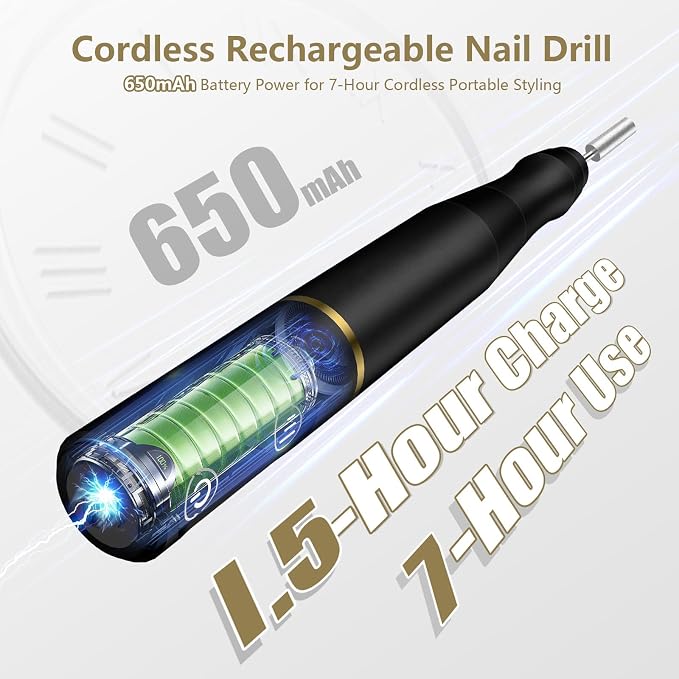 TUOBEO Cordless Nail Drill Electric Rechargeable File Kit, Professional Efile Acrylic Gel Nail Polish Remover Pedicure Manicure Machine Portable Set with 11 Bits 56 Sanding Bands for Salon Black