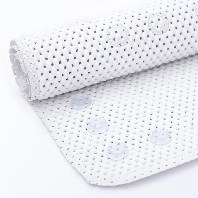Bathtub Mat Non Slip, Soft Foam Bath Mat for Tub, Bathtub Mat with Drain Holes, Suction Cups Shower Mat (White, 36''X17'')