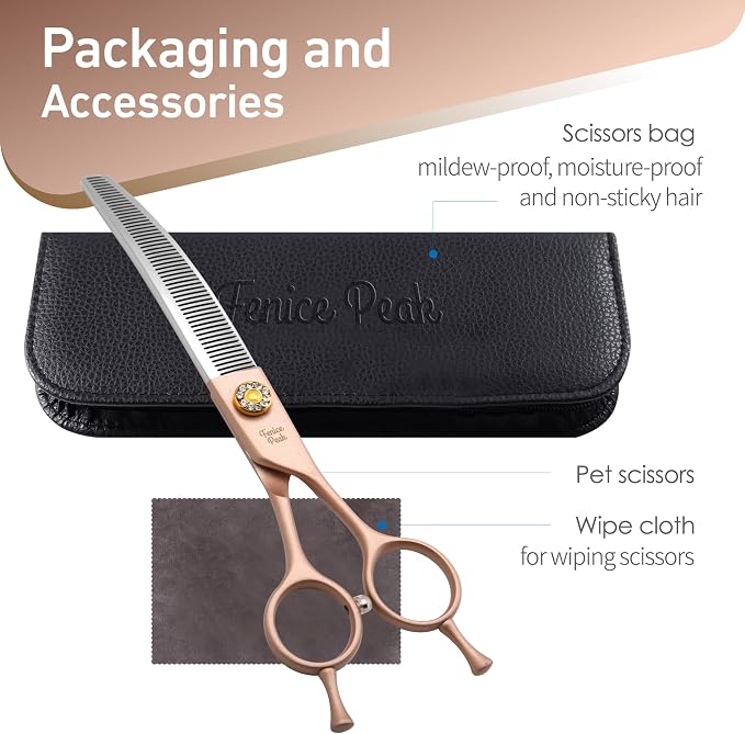 Professional Curved Thinner Dog Grooming Scissors 7.0'' Rose Gold Thinning Shears Extremely Sharp Blades 440C Stainless Steel Thinning Shears Durable Smooth Fine Cut for Dogs and Cats.