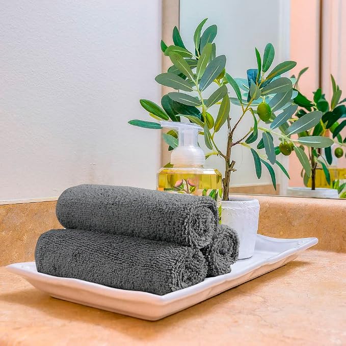 Orighty Washcloths Bulk, 50 Pack Highly Absorbent & Soft Feel Microfiber Face Towels, Multi-Purpose Wash Cloths & Hand Towels for Bathroom, Hotel, Spa, and Gym, 12x12 Inch, Grey