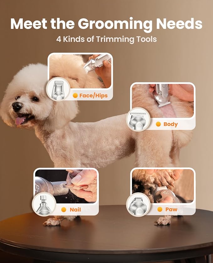 oneisall Small Dog Clippers and Paw Trimmer with Low Noise, 4 - in - 1 Cordless Dog Grooming Kit with 3 - Level Speed Clippers (7000 RPM) for Grooming Thick Hair, Waterproof Shaver for Dogs and Cats | 6000/6500/7000RPM, 3-Speed, 49dB, LED Display, IPX7...