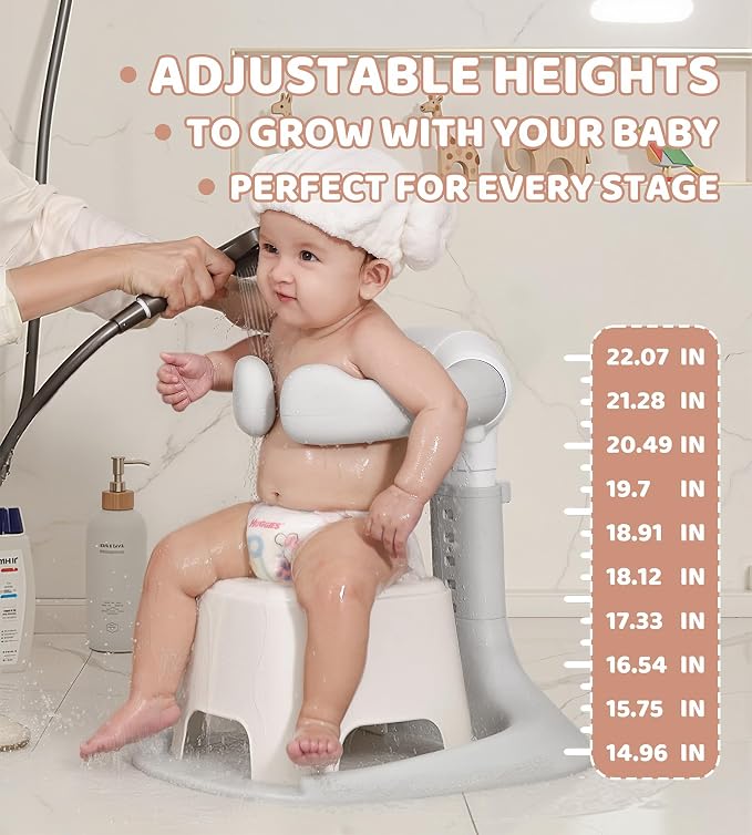 Baby Bath Stand, Foldable Standing Bathtub for Baby, Shower Stand and Bath Support for Infants and Toddlers (6–36 Months), Non-Slip Adjustable Baby Standing Support, Coffee