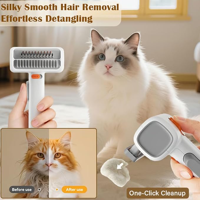 2-in-1 Pet Self Detangling Grooming Comb, Dematting Comb for Dogs and Cats, Professional Undercoat Rake for Long Hair Cat Brush, Dog Detangler Brush to Remove Mats and Tangles (2)