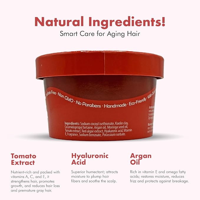Hyaluronic Acid + Tomato Extract Shampoo Bar for Gray Hair - Anti-Aging - Restores, Strengthens & Revives Dull Strands - Shampoo for Women and Men - Free of Parabens & Sulfates - Made in USA - 4.5oz