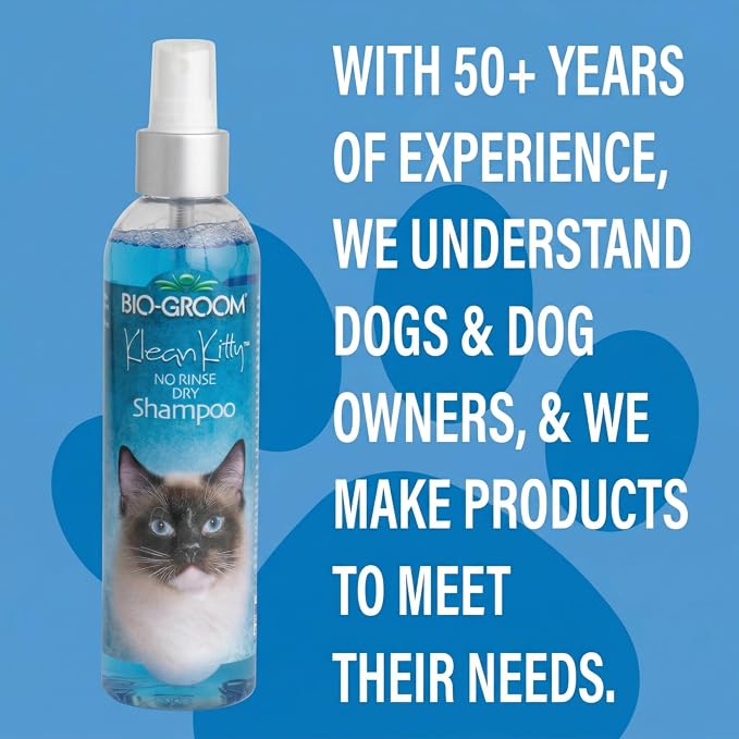 Bio-Groom Klean Kitty Waterless Cat Shampoo - No-Rinse, Cat Bathing Supplies, Kitten Wash, Cat & Dog Grooming Supplies, Cruelty-Free, Made in USA, Dry Shampoo Spray, Cat Products - 8 fl oz 1-Pack