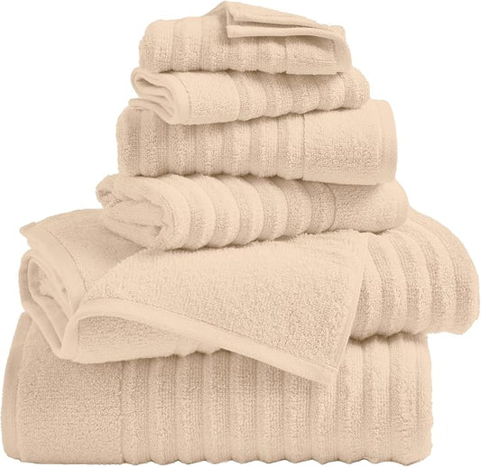 Great Bay Home Bath Towel Set - 100% Cotton 6 Piece Towel Set - Absorbent & Quick-Dry Towels for Bathroom (Dune)