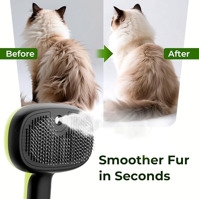 Pecute Self-Cleaning Steam Dog Cat Brush for Heavy Shedding/Long Coats | Gentle, Undercoat removal & smoothing, Shedding control, For water-anxious pets, 2 cool mist modes, XL tank, 240-min runtime