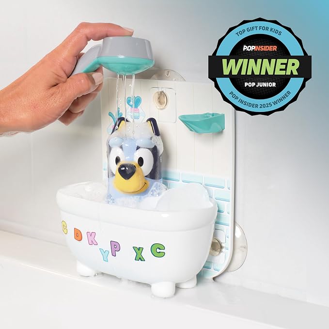 Shower & Scrub Bluey by TOMY Toomies - Create Your Own Bubbles - Includes Rinsing Showerhead and Removable Bluey Toy - Interactive Bath Toys - Ages 18 Months and Up