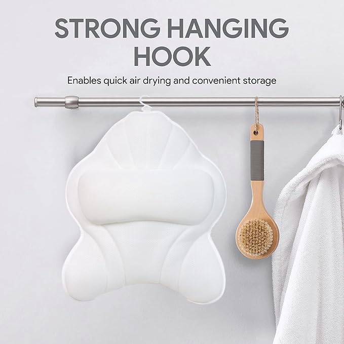 Poemland Extra Thick Large Bath Pillow with Neck,Back,Head Support for Bathtub, Spa, Soaking White(21''x17'')