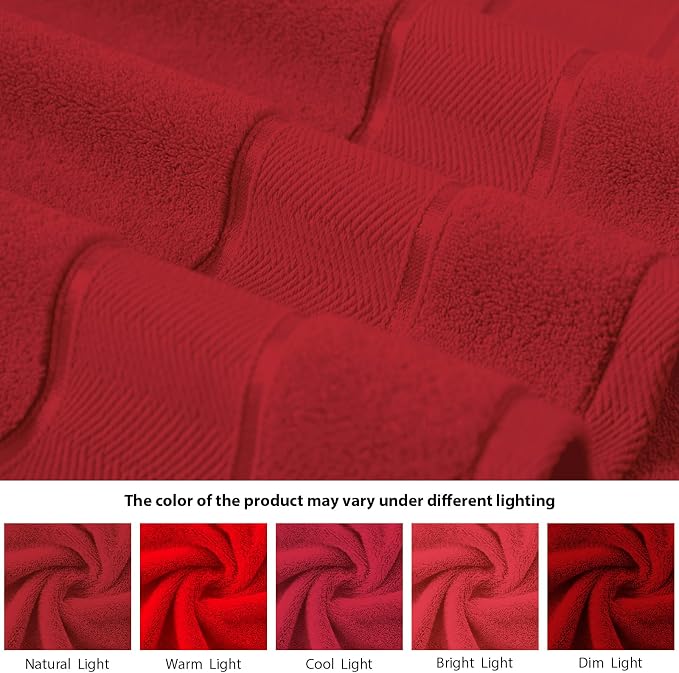 Marvione Bath Towels Set 6 Piece, 100% Turkish Cotton Highly Absorbent and Soft Towels for Bathroom 2 Bath Towels 2 Hand Towels 2 Washcloths, Red