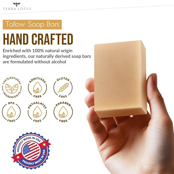 Terra Lotus - Organic Tallow Soap with Organic Castor Oil & Raw Honey - Hydrating & Nourishing - 3 Pack (Citrus)