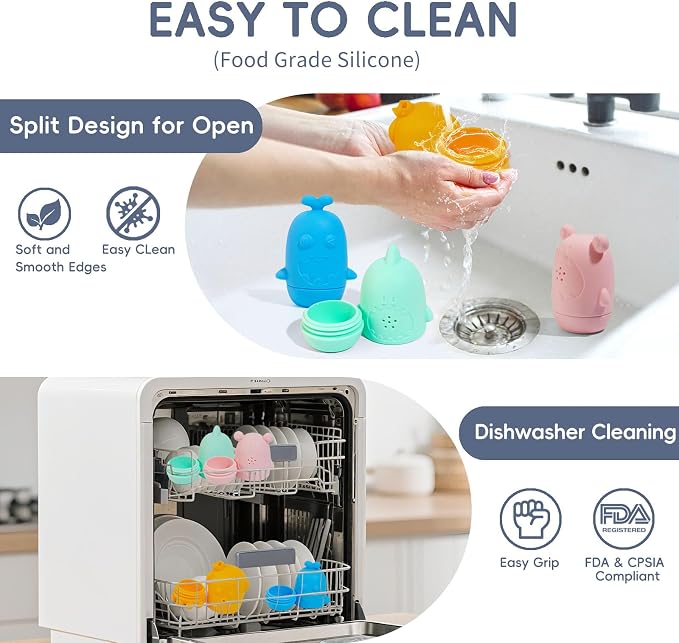 Baby Bath Toys for Kids, 15 PCS Mold Free Toddler Bath Toys Pool Water Table Toys Rainbow Color Floating Boats, Spoons & Sensory Silicone Bath Toys, Bathtub Water Toys for Toddlers 1-3 and Babies
