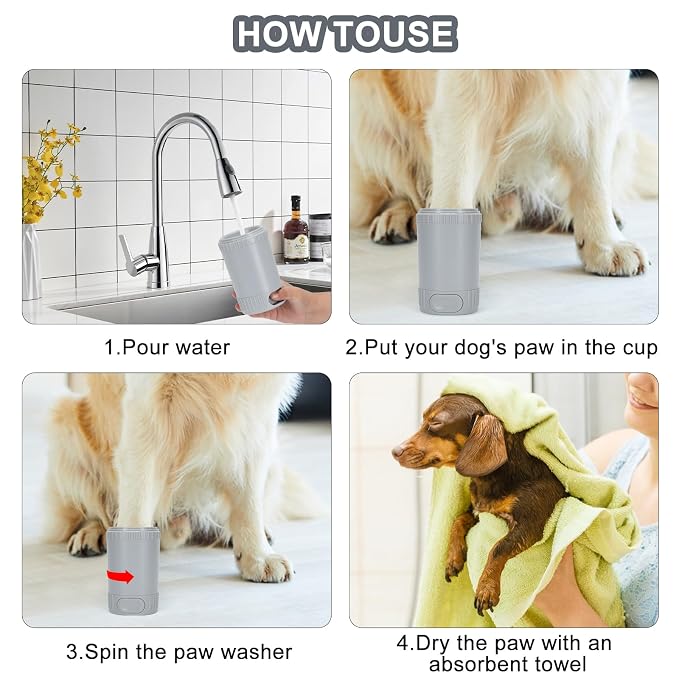 Dog Paw Cleaner, Grey | Pet Foot Washer, For Small Medium Pets, Grooming Essentials, Wash Muddy Puppy Feet