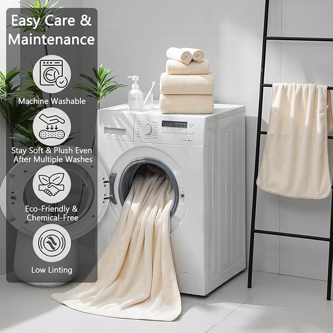 Ycosy 18 Piece Bath Towels Set,100% Microfiber Family Bathroom Towel with Hanging Loops-6 Bath Towels,6 Hand Towels,6 Washcloths,Quick Dry Highly Absorbent Shower Towel for Bathroom,Hotel,Spa-Beige