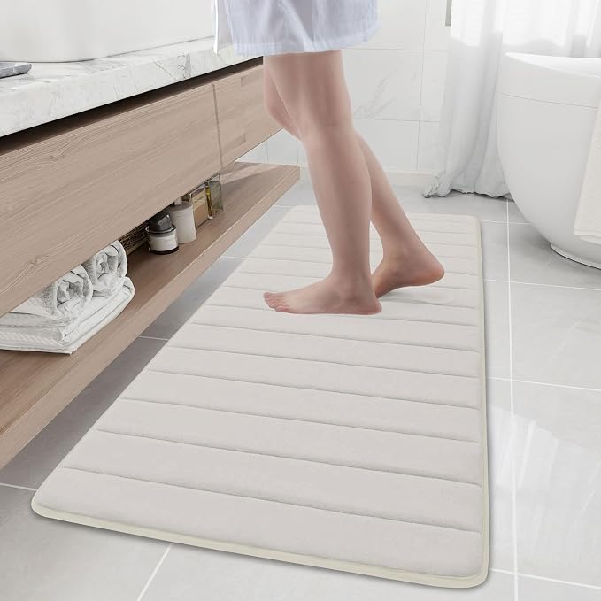 Buganda Memory Foam Bath Mat, 59" x 20", Ultra Soft Bathroom Rugs, Water Absorbent and Machine Washable Bath Rug Runner for Bathroom, Shower, and Tub, Cream