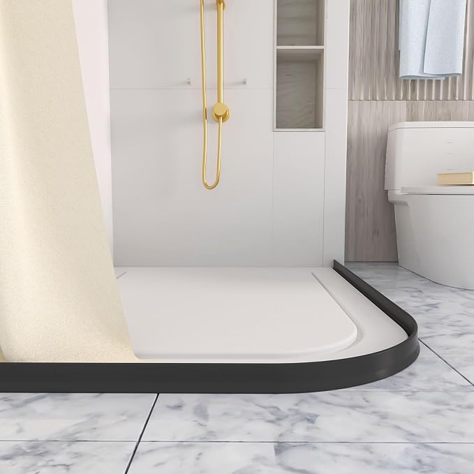 Raycity 3" High Shower Threshold Water Dam 118 IN Collapsible Shower Water Splash Guard for Curbless Shower Threshold Barrier Water Stopper for Wet and Dry Separation Bathroom and Kitchen (Black)
