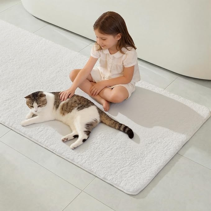 TYUU Bathroom Runner Rug, Ultra Soft Long Bath Mat Super Absorbent Quick Dry Bathroom Runner Rugs 24 x 72 Non Slip Washable, White 24" x 72"
