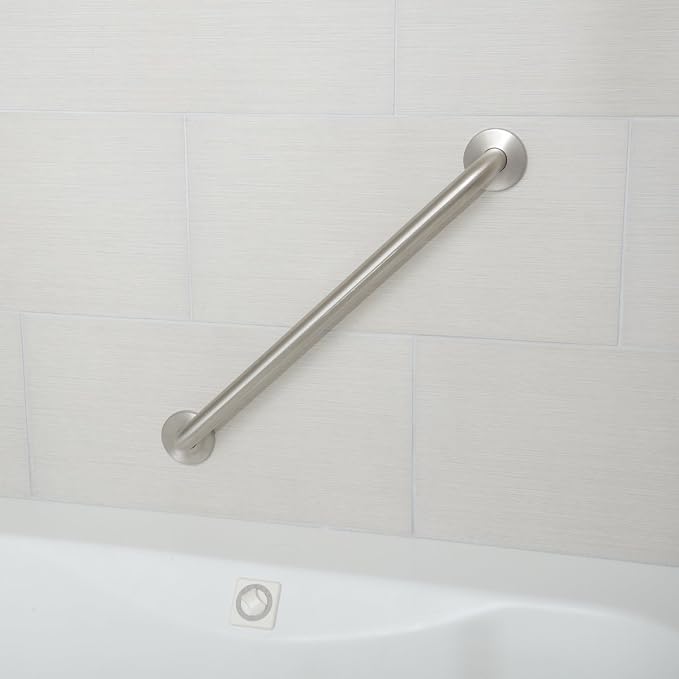 Amazon Basics Bathroom Safety Handicap Grab Bar, 16 Inch Length, 1.25 Inch Diameter, Sturdy Support, Holds up to 500LBs, ADA Compliant, Stainless Steel
