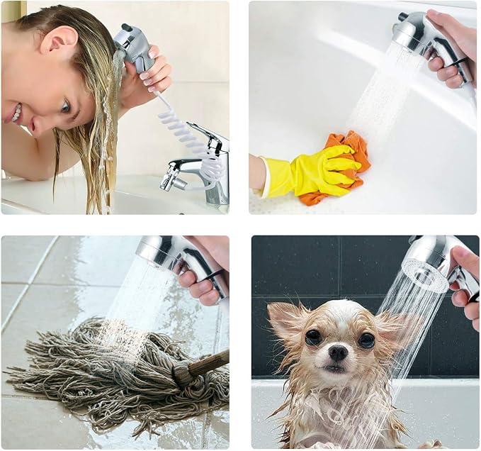 Sink Faucet Sprayer Hand Shower Sink Shower Hose Sprayer for Hair Washing,Rinser Set with Faucet Adapter, Shower Stand and Hose - for Utility Room, Bathroom, Laundry Tub