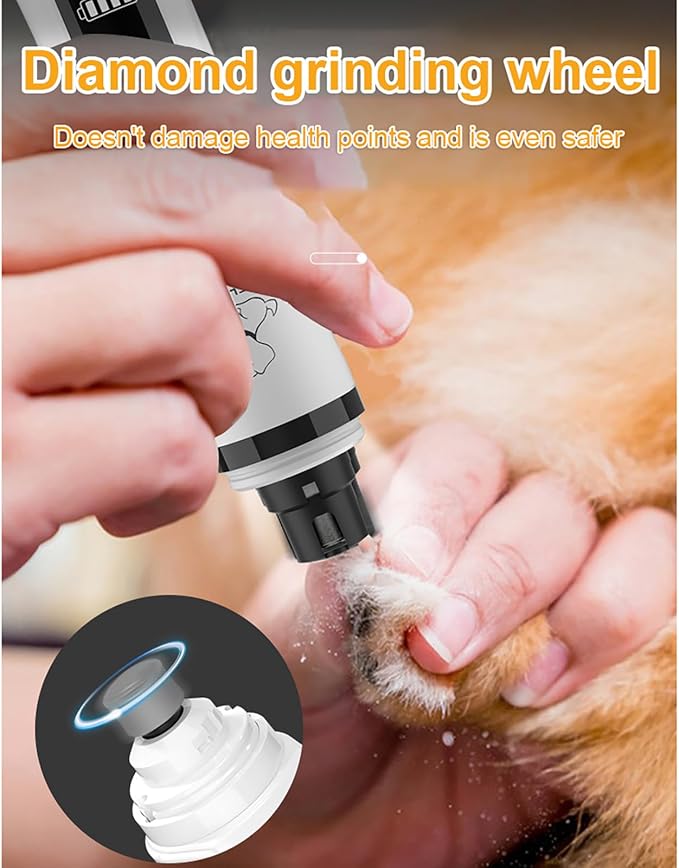 Dog Nail Grinder, 3-Speed, Ultra Quiet for Small to Large Dogs | Dual LED Lights for Quick Visibility, 7000-9000 RPM, <40dB, Ergonomic Grip, Multiple Grinding Ports, 2000mAh