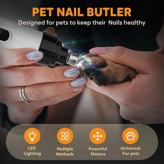 Silent Groom Pro Nail Grinder - Silent Groom Pro for Dogs and Cats, Dog Nail Trimmer with Replacement Grinding Heads, Quick USB Charge(with 2 Replacement Head)