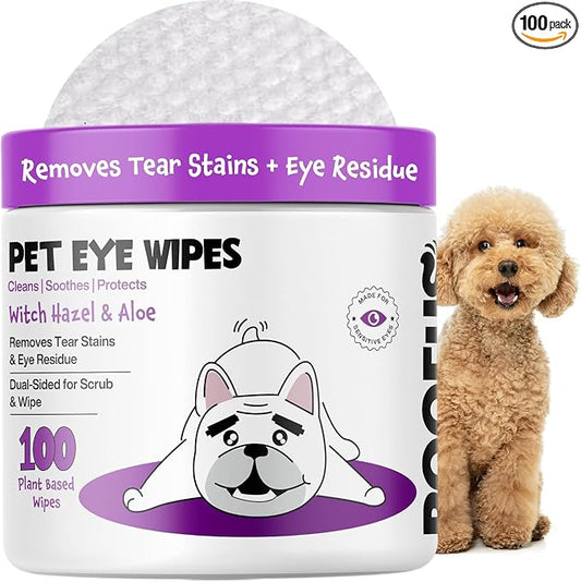 Dog Eye Wipes 100 Counts - Dog Tear Stain Remover for Dogs - Hypoallergenic Pet Eye Cleaner Wipes for Dogs & Cats