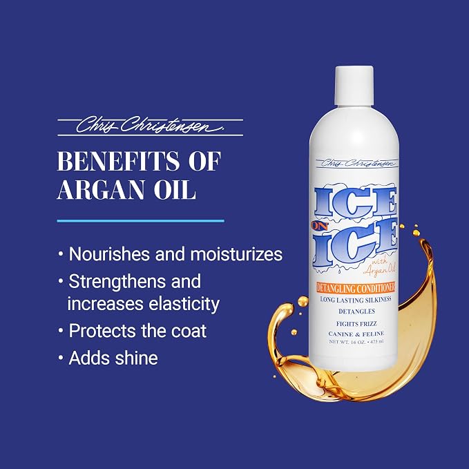 Chris Christensen Ice on Ice Detangling Dog Conditioner, Groom Like a Professional, Dematts, Moisturizes, Creates Long Lasting Silkiness, All Coat Types, Made in USA, 16oz