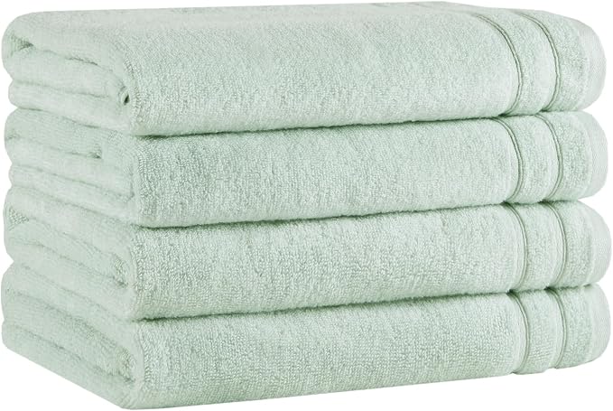 Comfort Spaces 4 Pc Bath Sheet Set 30x60, 100% Cotton 400GSM, Seafoam Green | Oversized 30x60 Bath Sheet, Quick Dry Cotton, Dual Layer Extra Absorbent, Great for Shower or Beach
