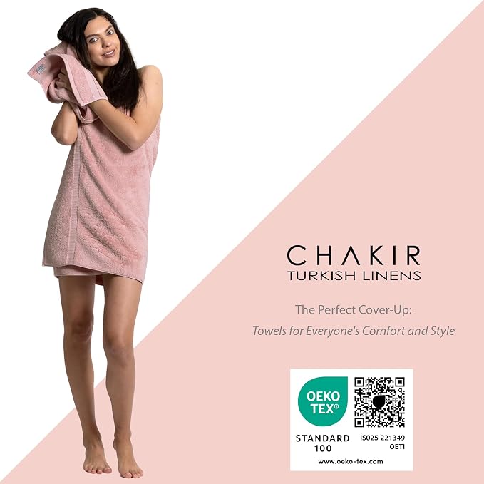 Chakir Turkish Linens 6 Piece Towels Set, 100% Cotton Luxury Turkish Towels for Bathroom, Soft Absorbent Bath Towel Set with 2 Bath Towels 2 Hand Towels 2 Washcloths, Pink